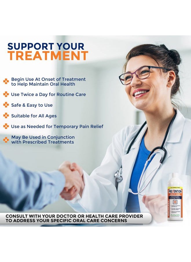 Prevention Oncology Alcohol Free Mouthwash, Soothing, Gentle, & Moisturizing, Mouthsore and Dry Mouth Mouthwash Specially Formulated for Patients Undergoing Oncology Treatment - 16 oz, Value 2-Pack