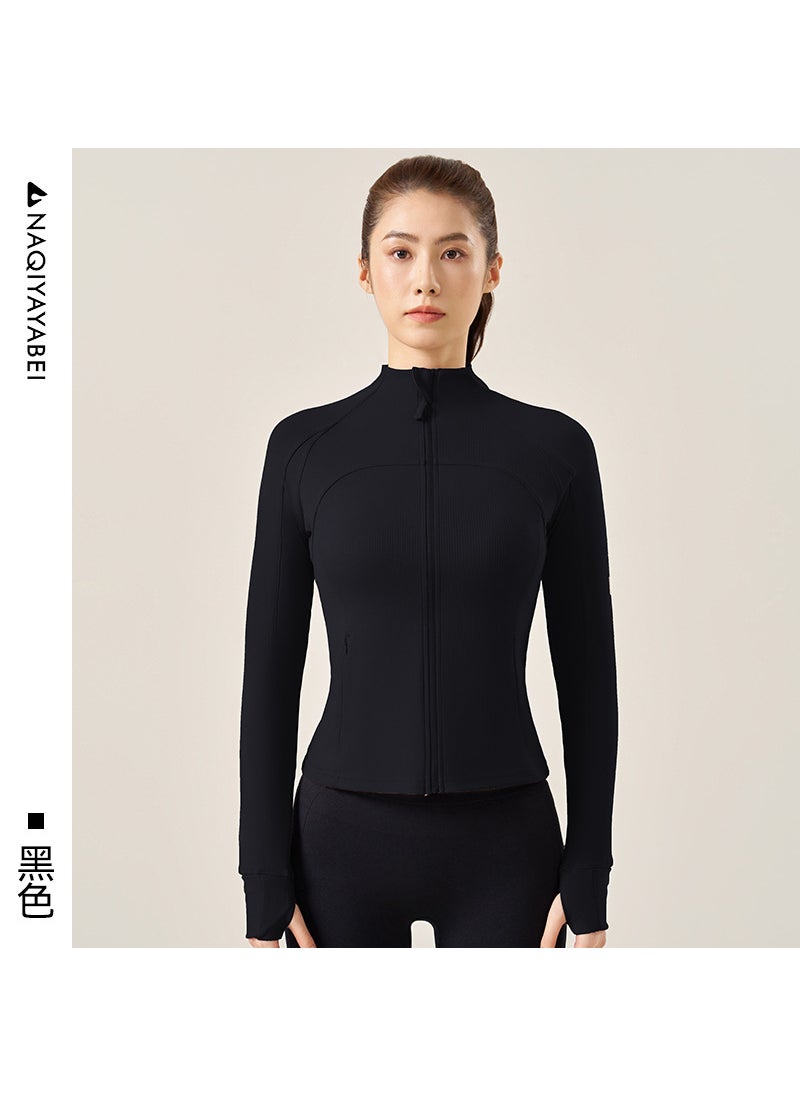 Womens Slim Fit Yoga Jacket Long Sleeve Running Black