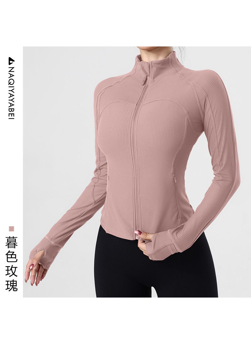 Womens Slim Fit Yoga Jacket Long Sleeve Running Twilight rose
