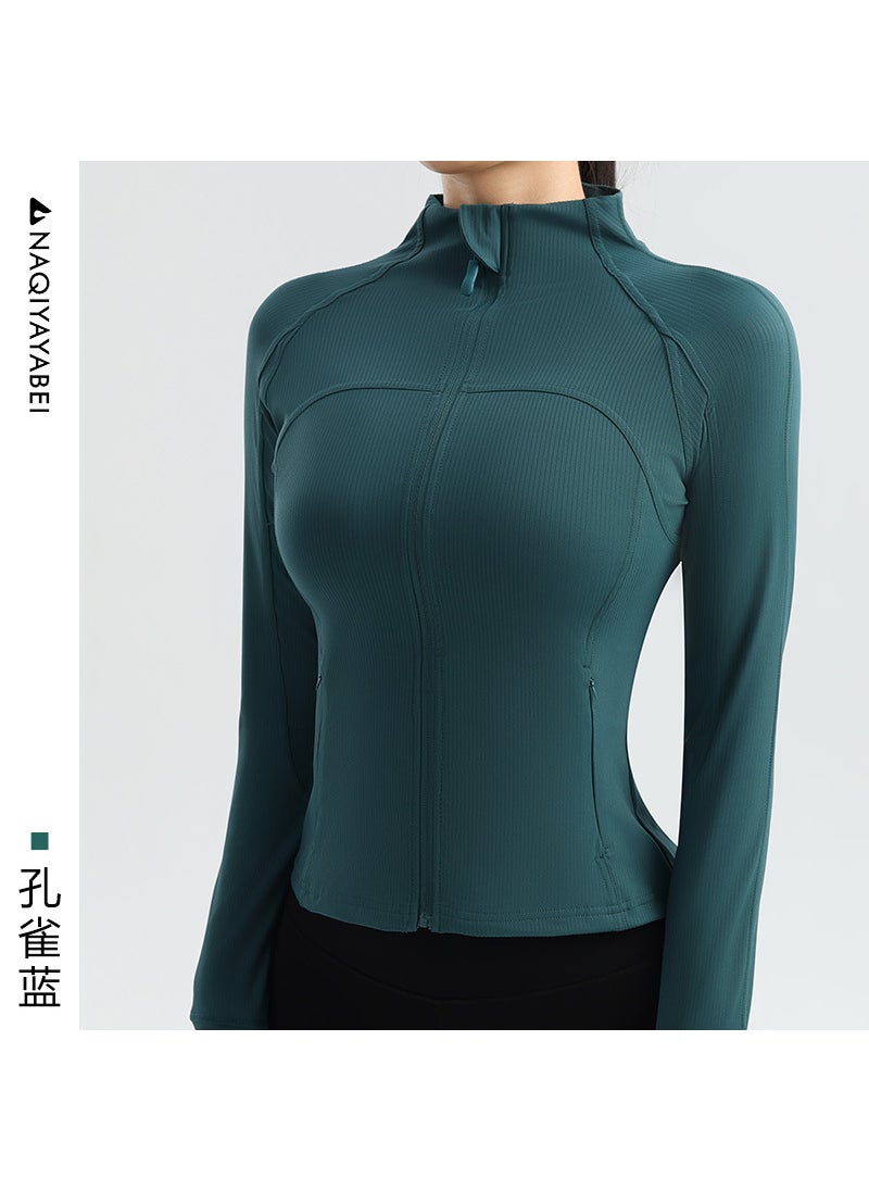 Womens Slim Fit Yoga Jacket Long Sleeve Running Hole Blue
