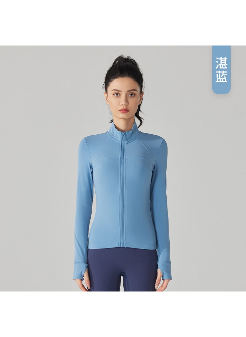 Thickened Fleece Warm-up Yoga Fitness Jacket azure blue