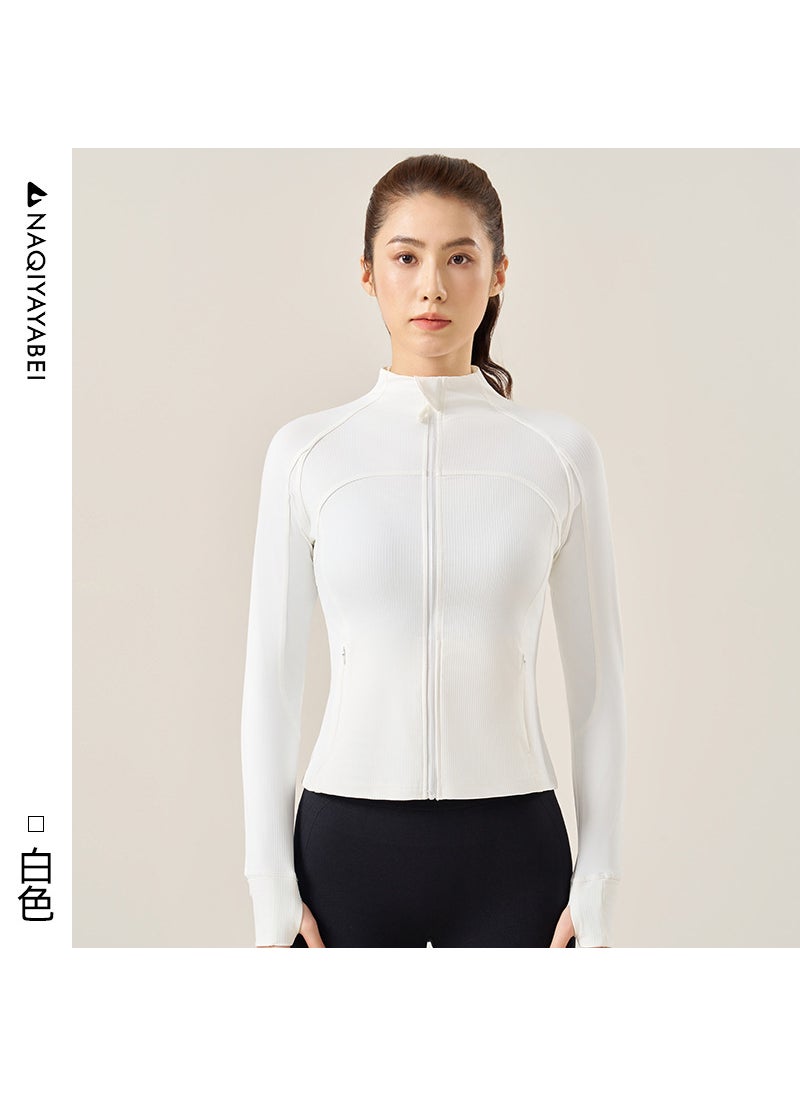 Womens Slim Fit Yoga Jacket Long Sleeve Running White