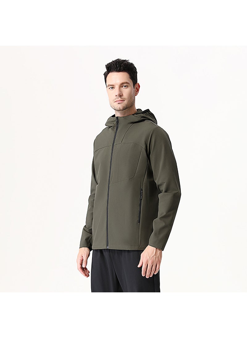 Autumn Hooded Jacket Men Functional Windproof Water-resistant Urban Outdoor Zip Coat A green