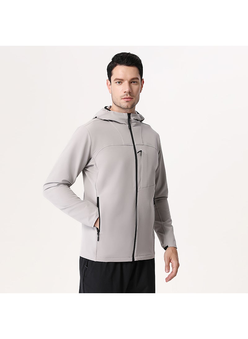 Autumn Hooded Jacket Men Functional Windproof Water-resistant Urban Outdoor Zip Coat Rhino gray