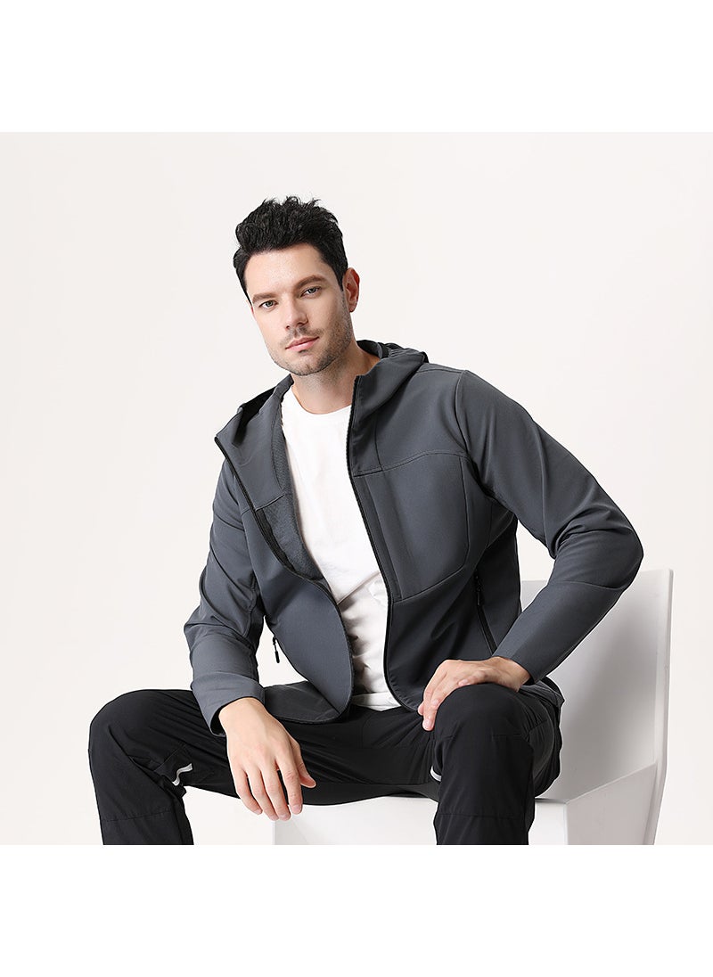 Autumn Hooded Jacket Men Functional Windproof Water-resistant Urban Outdoor Zip Coat Charcoal gray