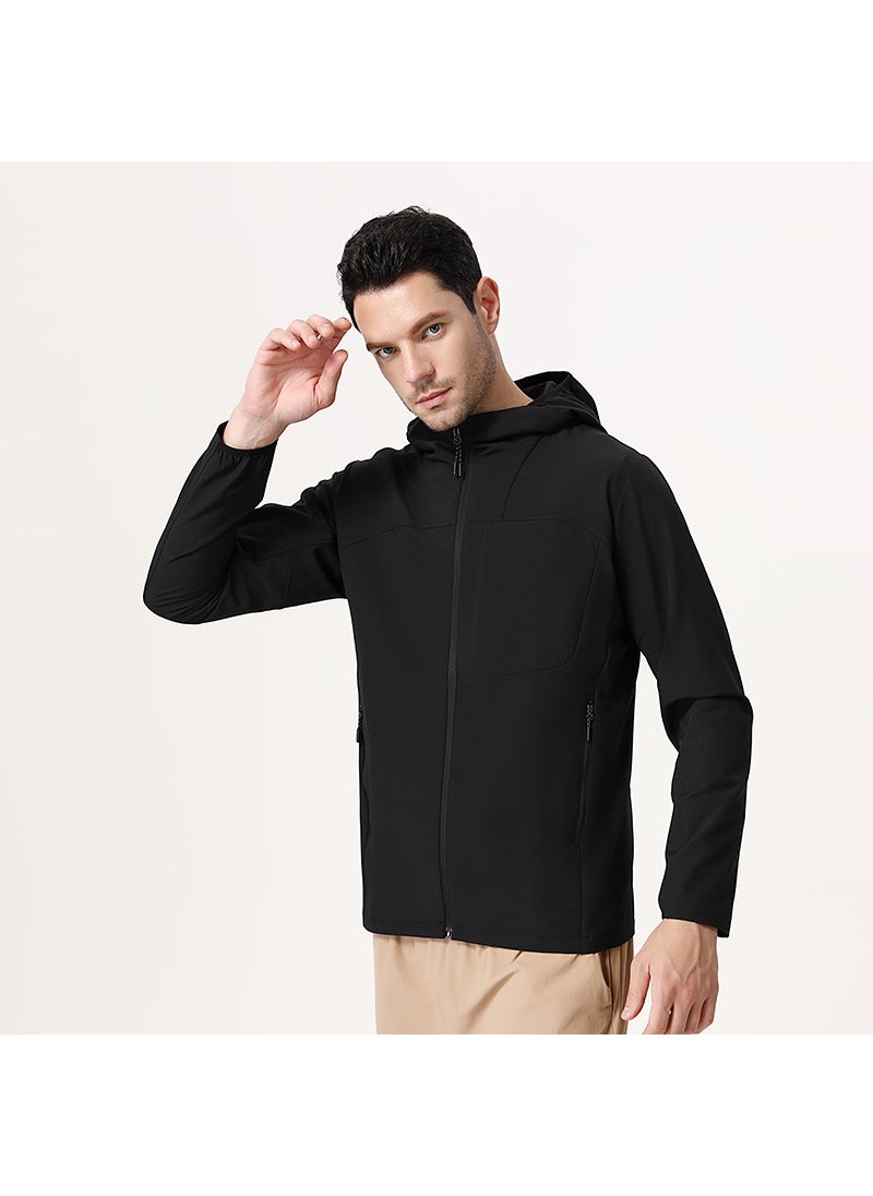 Autumn Hooded Jacket Men Functional Windproof Water-resistant Urban Outdoor Zip Coat Fashion black
