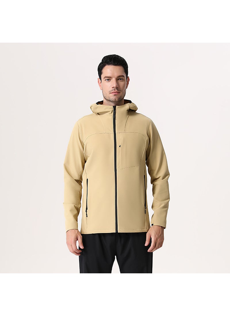Autumn Hooded Jacket Men Functional Windproof Water-resistant Urban Outdoor Zip Coat Khaki