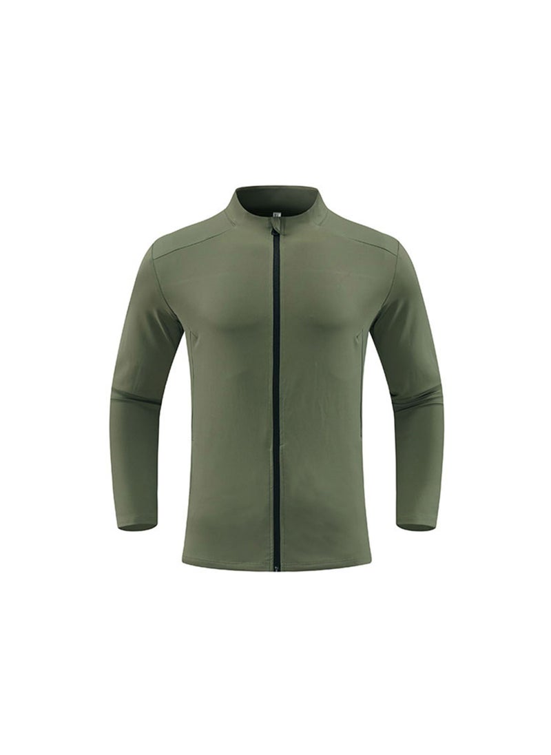 Mens Slim Fit Sports Jacket for Yoga and Running Gray olive