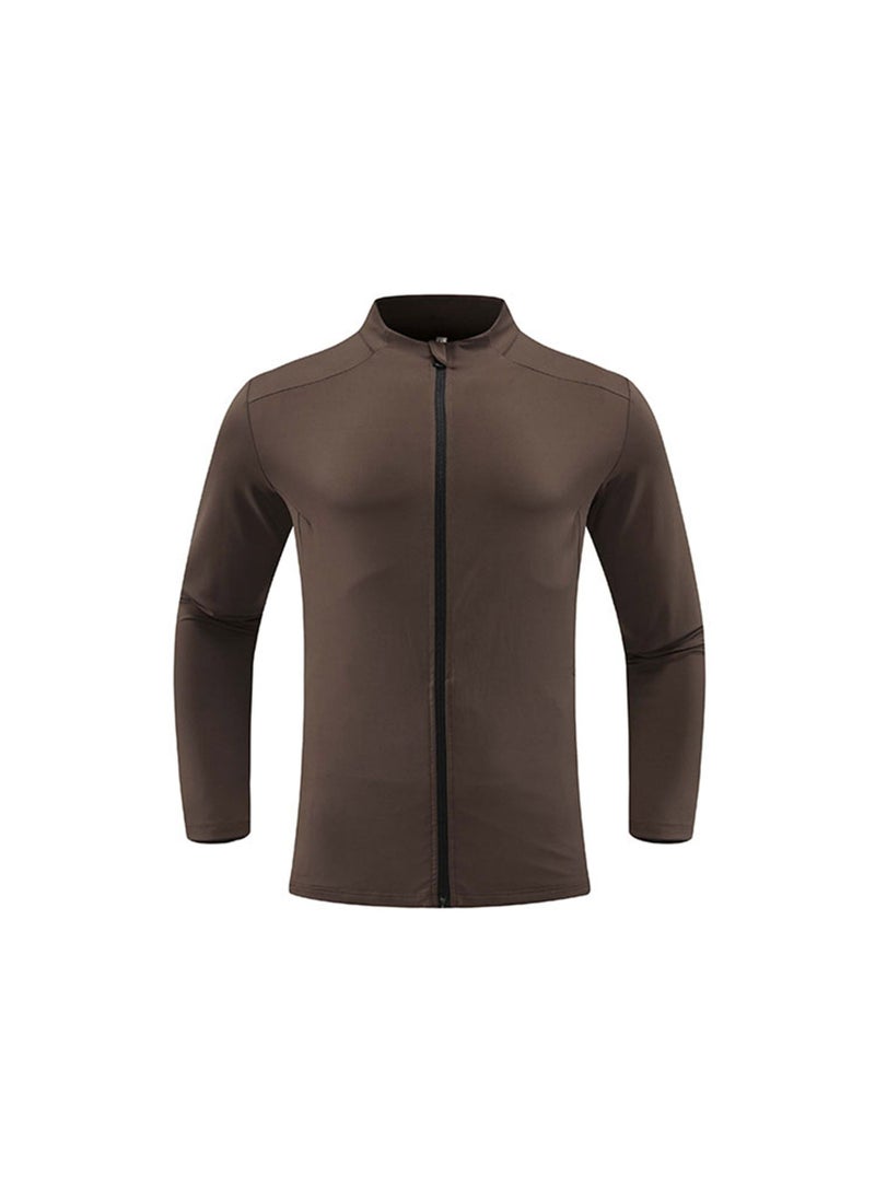 Mens Slim Fit Sports Jacket for Yoga and Running Brown coffee