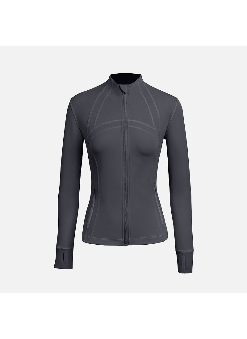 2.0 Upgraded Version Wt03 Sports Bra Women Stand Collar Slim Fitness Long Sleeve Zipper Opening Yoga Clothing Top WT03 graphite gray sanding 2.0