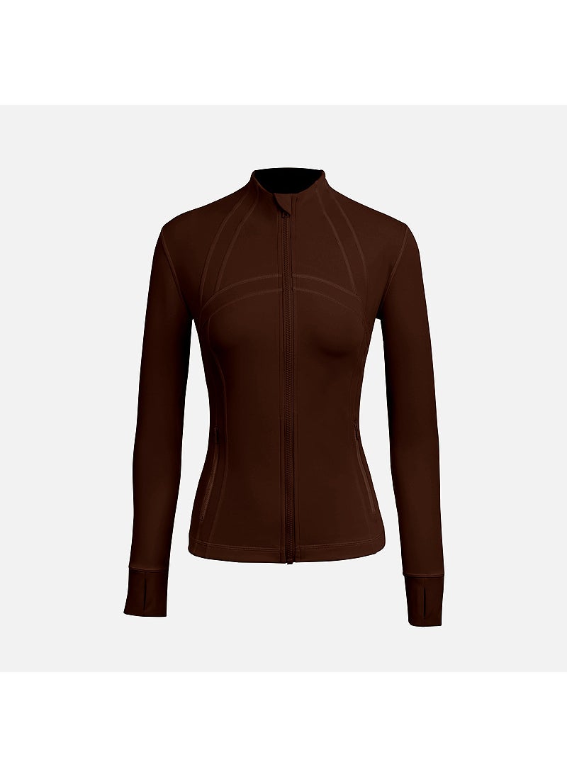 2.0 Upgraded Version Wt03 Sports Bra Women Stand Collar Slim Fitness Long Sleeve Zipper Opening Yoga Clothing Top WT03 espresso 2.0