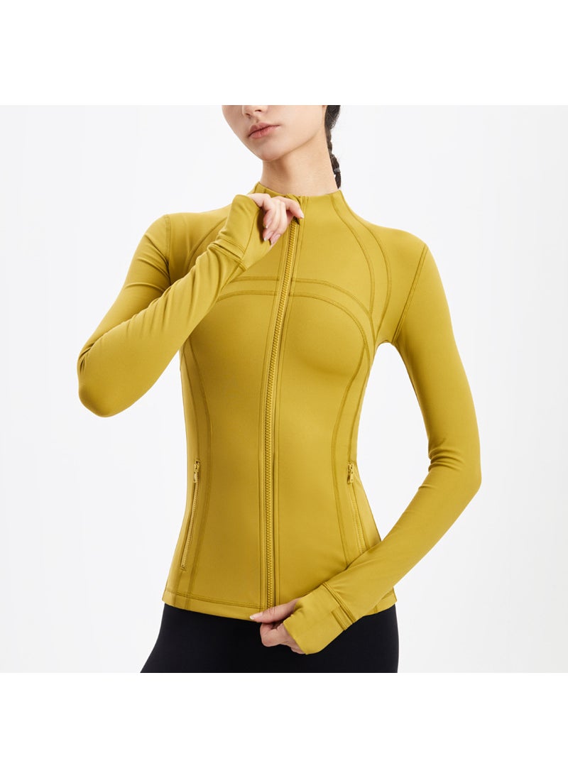 2.0 Upgraded Version Wt03 Sports Bra Women Stand Collar Slim Fitness Long Sleeve Zipper Opening Yoga Clothing Top WT03 Upgraded Mustard Yellow