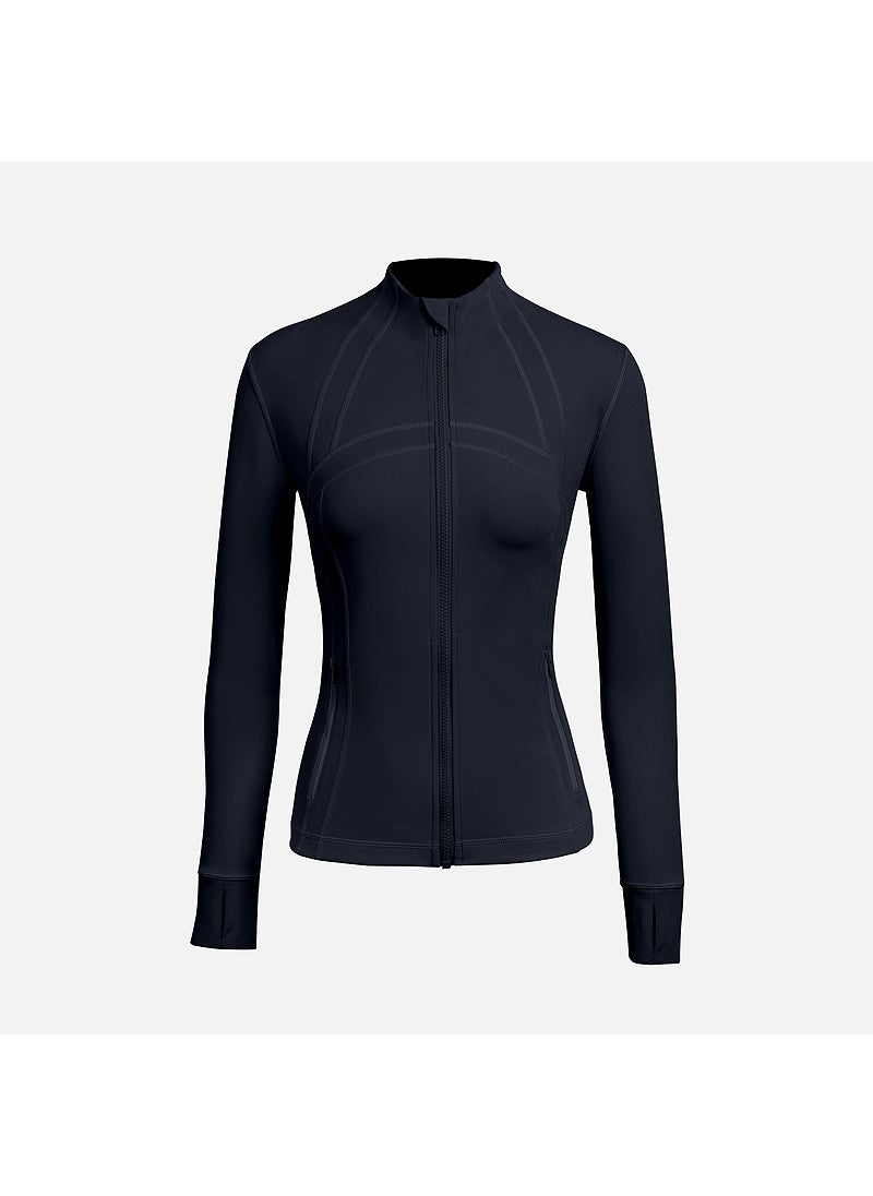 2.0 Upgraded Version Wt03 Sports Bra Women Stand Collar Slim Fitness Long Sleeve Zipper Opening Yoga Clothing Top WT03 navy blue sanding 2.0