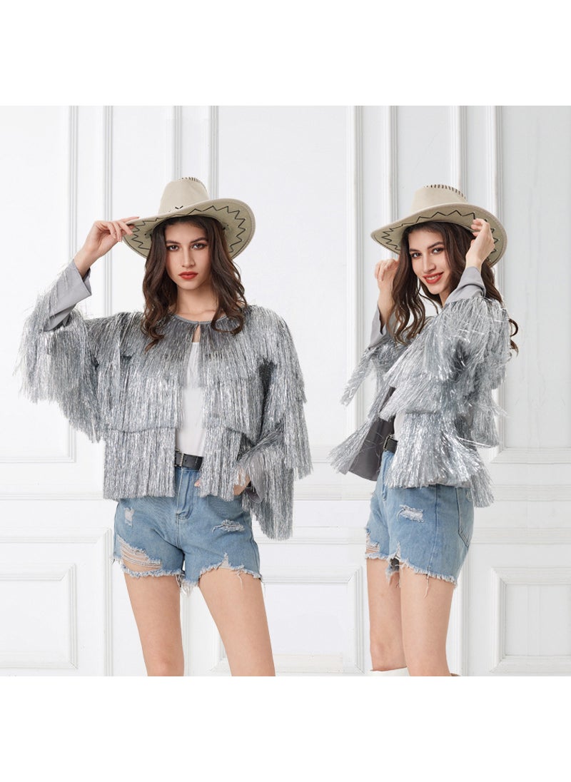 Fashion Tassel Cardigan Performance Jacket Silver
