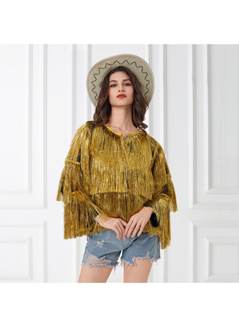 Fashion Tassel Cardigan Performance Jacket Gold