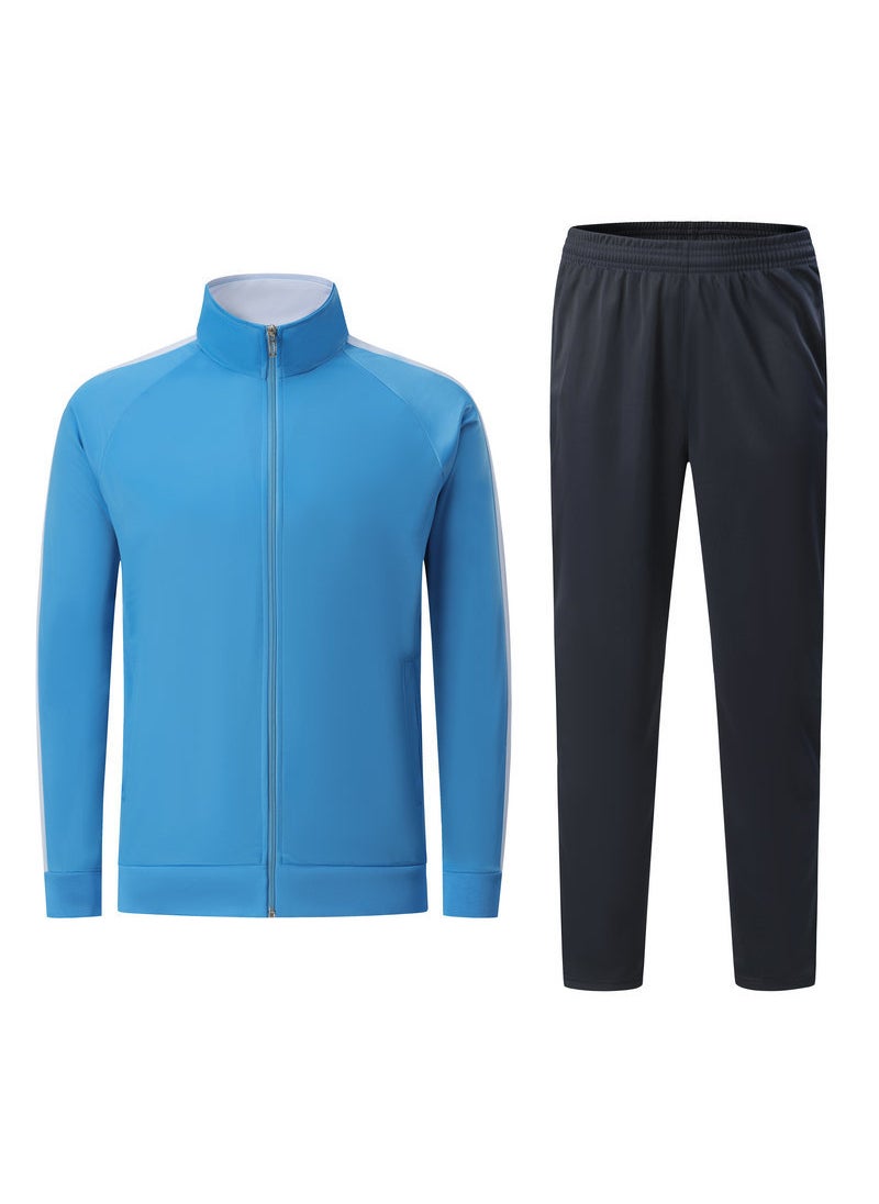 Mens Fleece-Lined Soccer Basketball Red Training Suit Autumn Winter Long Sleeve Sportswear 6801 medium blue