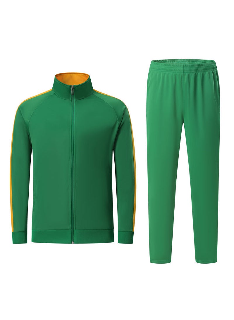 Mens Fleece-Lined Soccer Basketball Red Training Suit Autumn Winter Long Sleeve Sportswear 6801 Green