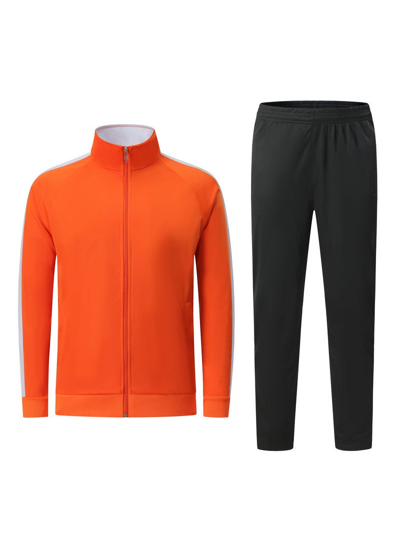Mens Fleece-Lined Soccer Basketball Red Training Suit Autumn Winter Long Sleeve Sportswear 6801 Orange