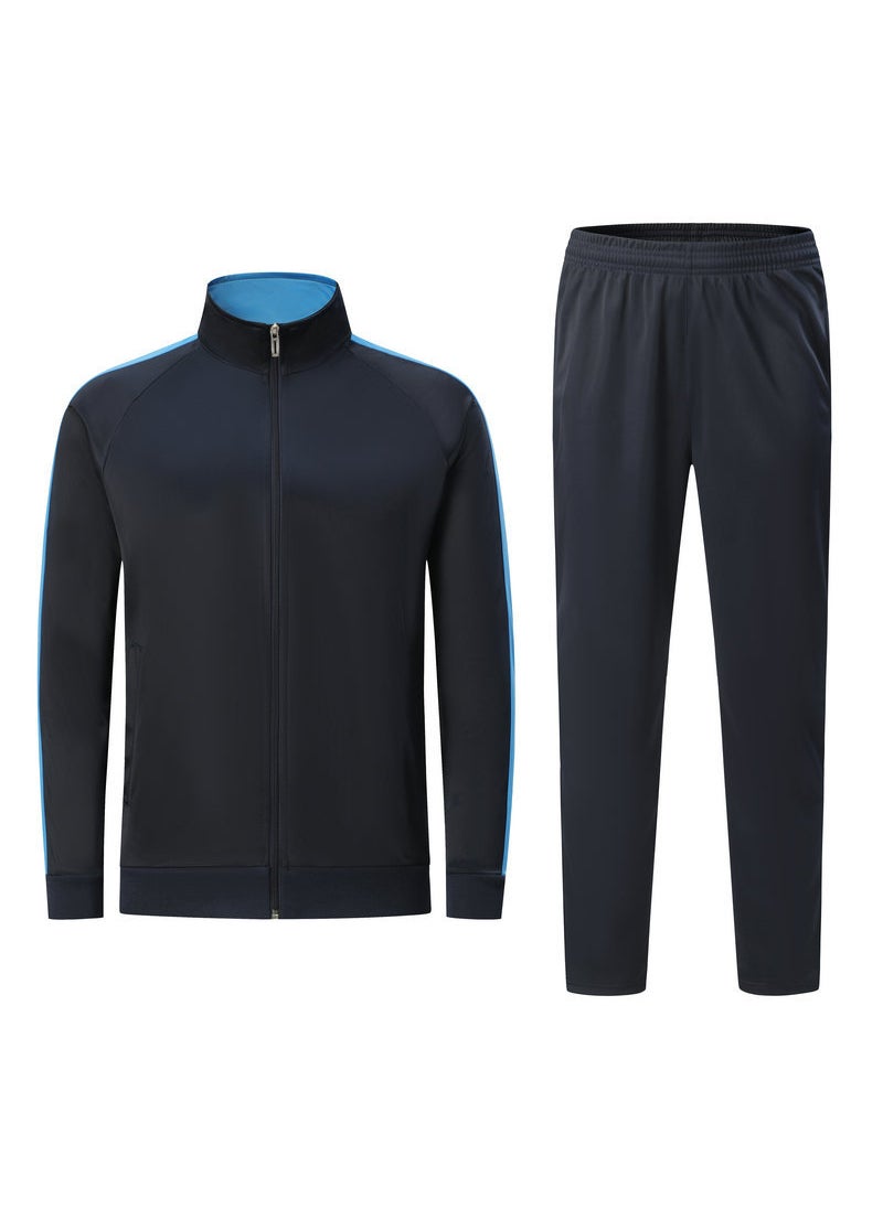 Mens Fleece-Lined Soccer Basketball Red Training Suit Autumn Winter Long Sleeve Sportswear 6801 navy blue