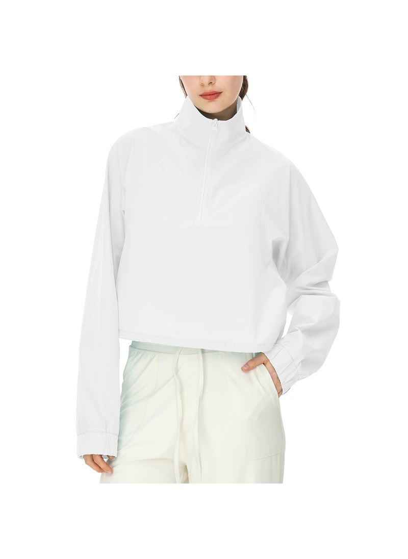 Alo Spring and Autumn New Yoga Half-zip Stand Collar Windproof Sweatshirt Jacket Sports Fitness Womens Drawstring Elastic Sleev White