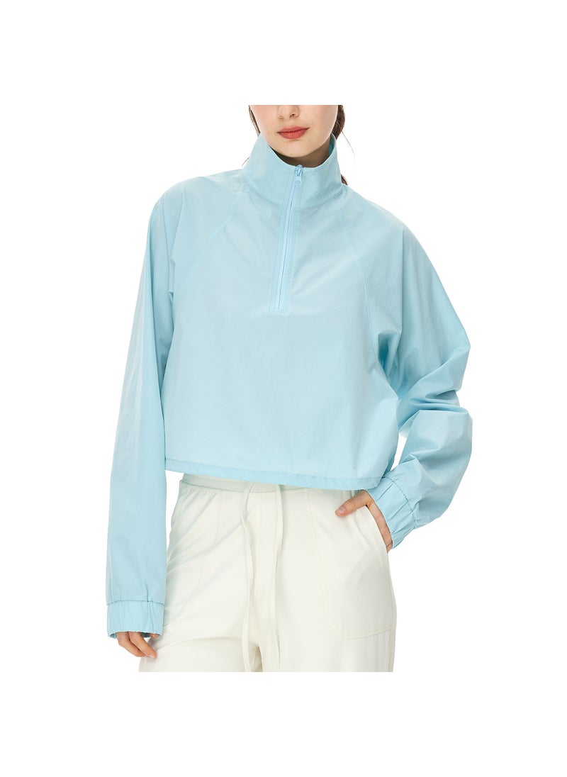 Alo Spring and Autumn New Yoga Half-zip Stand Collar Windproof Sweatshirt Jacket Sports Fitness Womens Drawstring Elastic Sleev Haze Blue