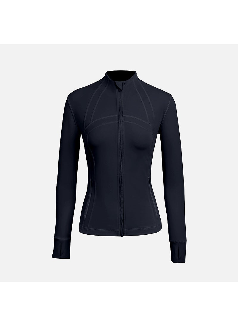 Womens Long Sleeve Yoga Jacket Soft Fitness Running Top WT03 navy blue brushed 2.0