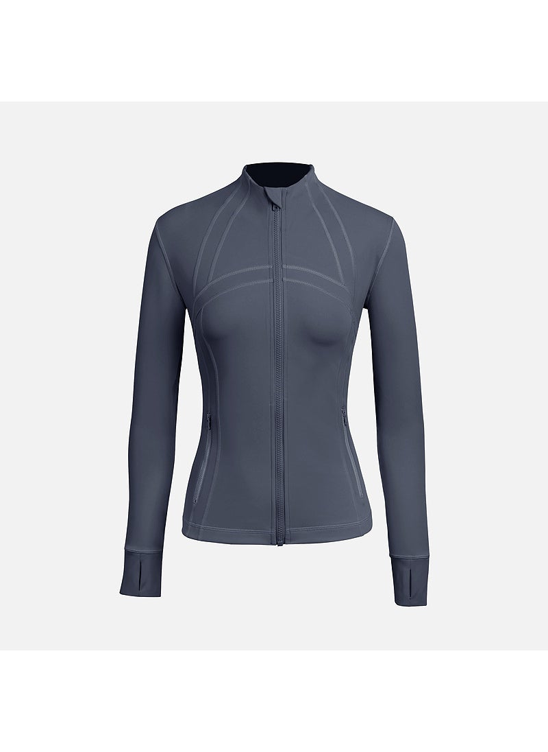 Womens Long Sleeve Yoga Jacket Soft Fitness Running Top WT03 iron blue sanding 2.0