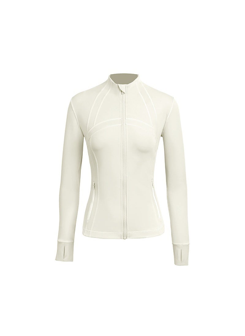 Womens Long Sleeve Yoga Jacket Soft Fitness Running Top WT03 creamy-white sanding 2.0