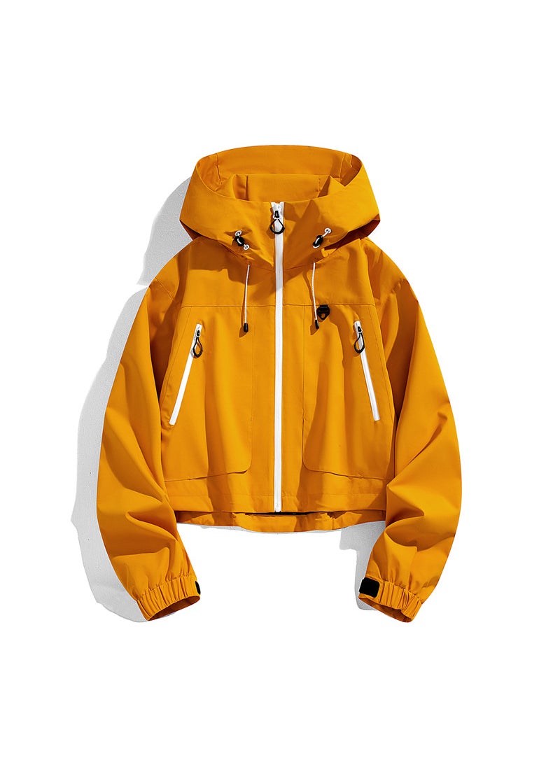 Spring Autumn Sporty Couple Jacket 6666 Outerwear Casual Comfortable Linen-Like Fabric No Lining Imported Goods Women-Yellow Brown
