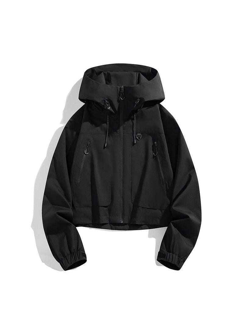 Spring Autumn Sporty Couple Jacket 6666 Outerwear Casual Comfortable Linen-Like Fabric No Lining Imported Goods Women-Black