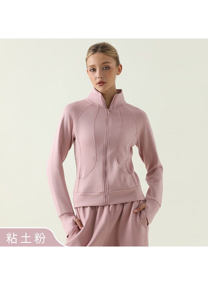 Womens Autumn Winter Zip-Up Running Jacket Clay Powder