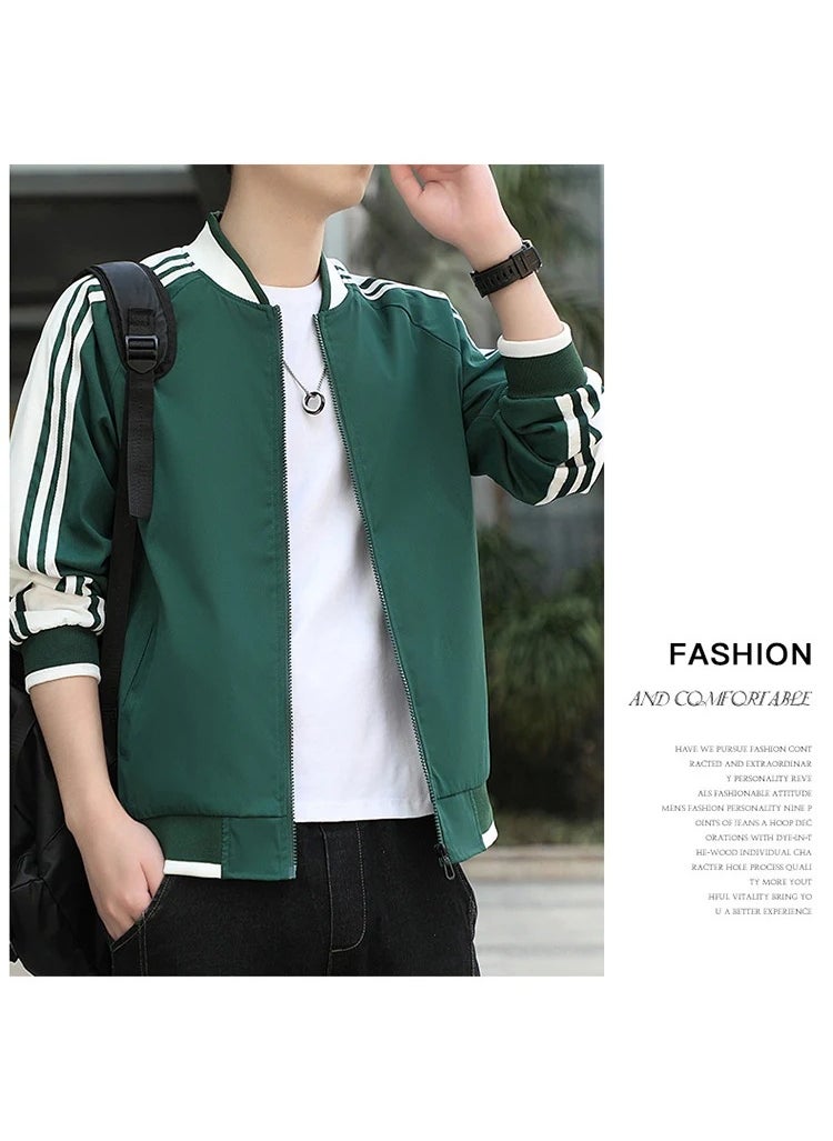 Plus Size Mens Baseball Jersey 2024 New Style Stand Collar Sport Jacket Warm Cotton Casual Cardigan For Training Green-autumn and winter