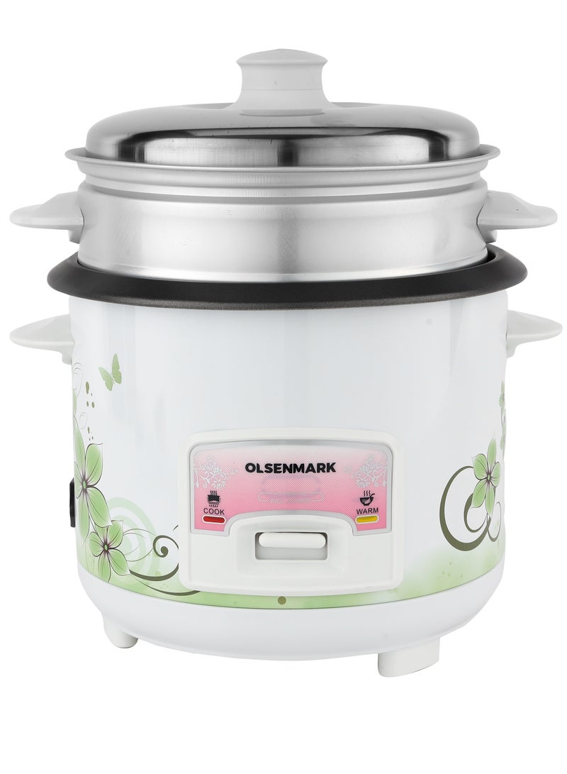3 In 1 Automatic Rice Cooker, Cook, Steam and Keep Warm, Aluminum Non-Stick Inner Pot 1 L 400 W OMRC7025 White