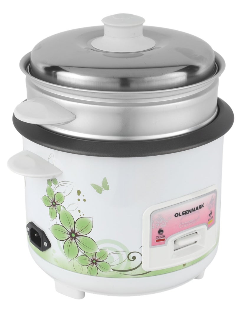 3 In 1 Automatic Rice Cooker, Cook, Steam and Keep Warm, Aluminum Non-Stick Inner Pot 1 L 400 W OMRC7025 White