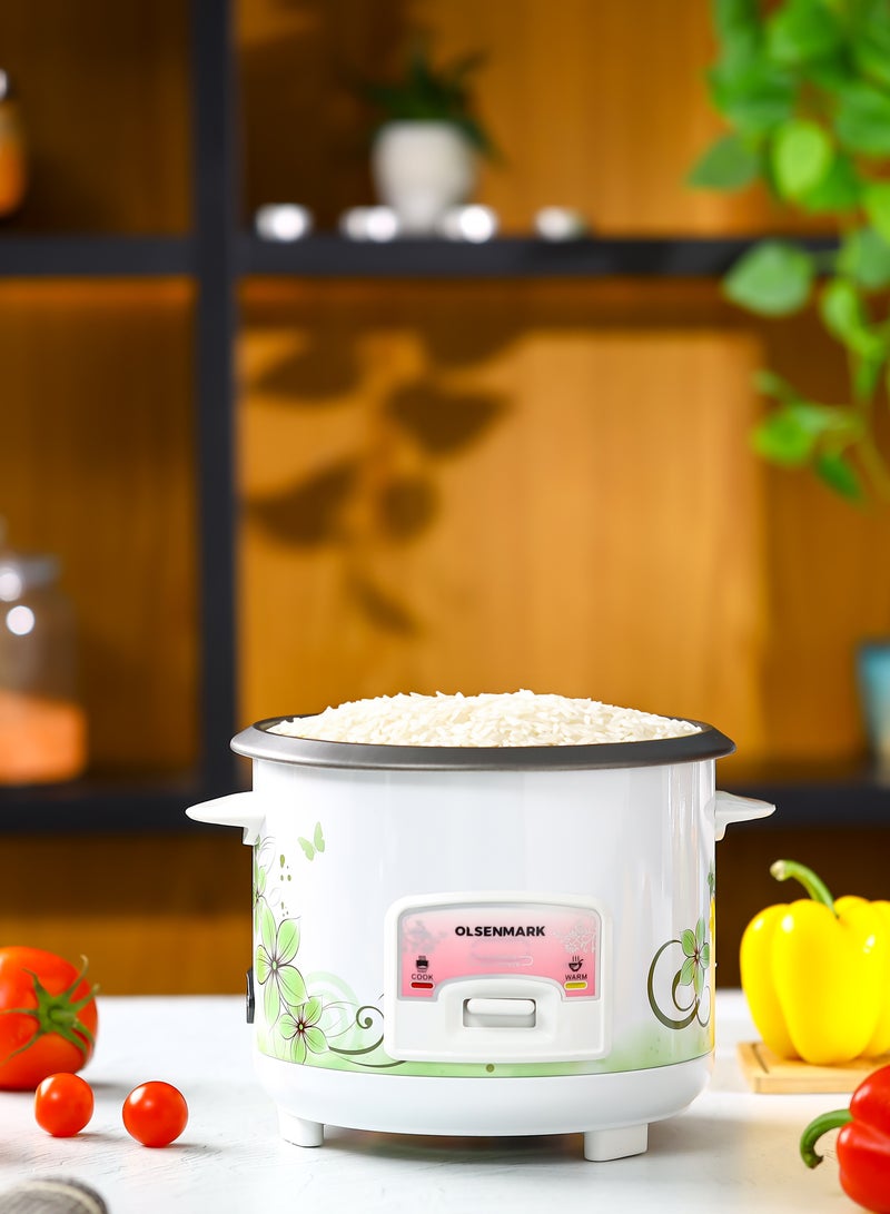 3 In 1 Automatic Rice Cooker, Cook, Steam and Keep Warm, Aluminum Non-Stick Inner Pot 1 L 400 W OMRC7025 White