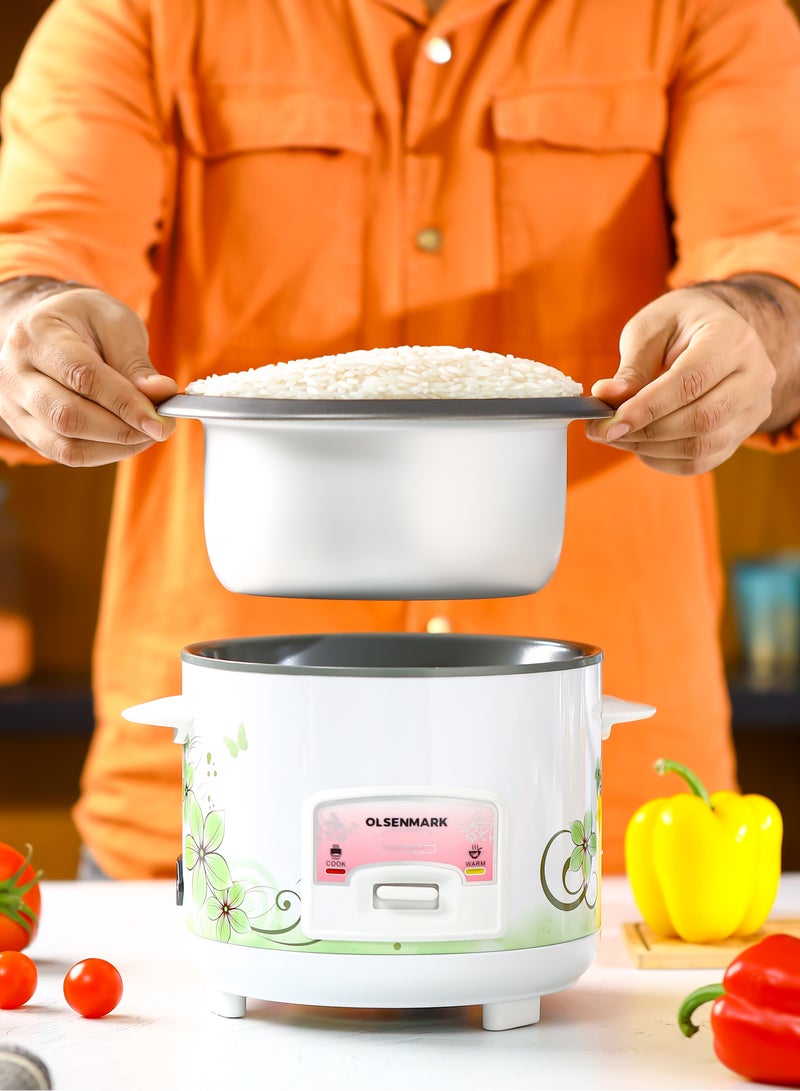 3 In 1 Automatic Rice Cooker, Cook, Steam and Keep Warm, Aluminum Non-Stick Inner Pot 1 L 400 W OMRC7025 White
