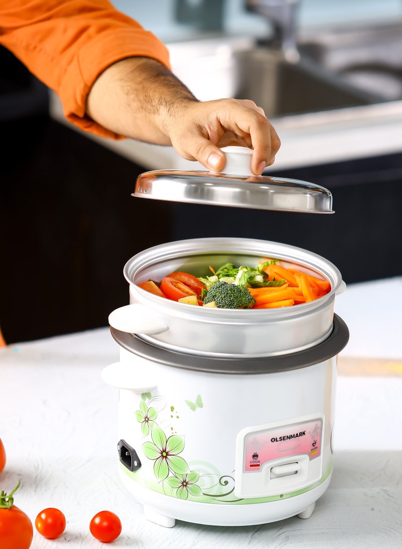 3 In 1 Automatic Rice Cooker, Cook, Steam and Keep Warm, Aluminum Non-Stick Inner Pot 1 L 400 W OMRC7025 White