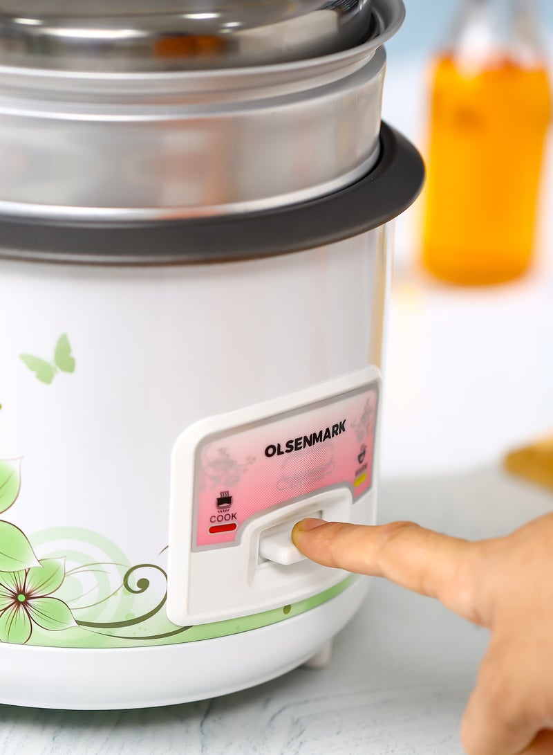 3 In 1 Automatic Rice Cooker, Cook, Steam and Keep Warm, Aluminum Non-Stick Inner Pot 1 L 400 W OMRC7025 White