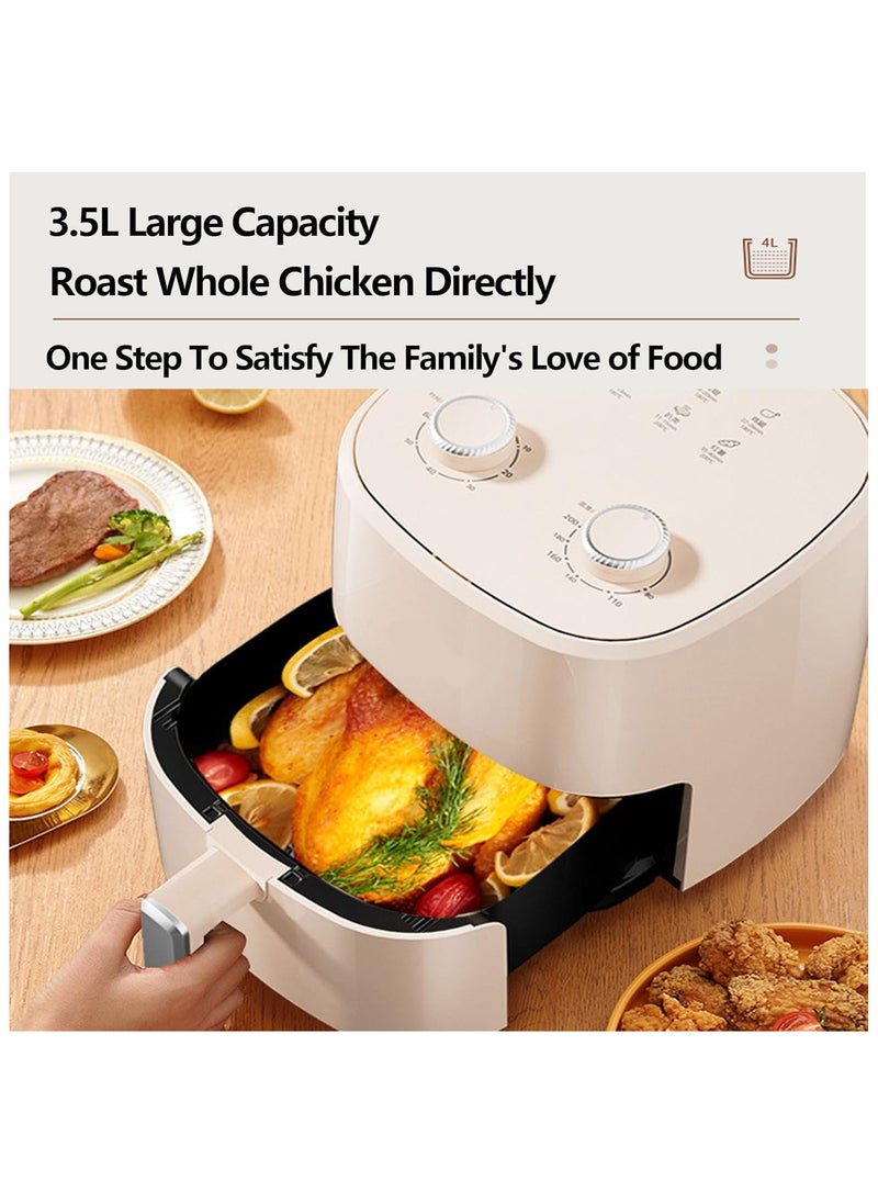 Air Fryer, Multifunctional Electric Fryer with Non-stick Coated Frying Basket and Dual Knob Control, 3.5 Litre Large Capacity for Kitchen