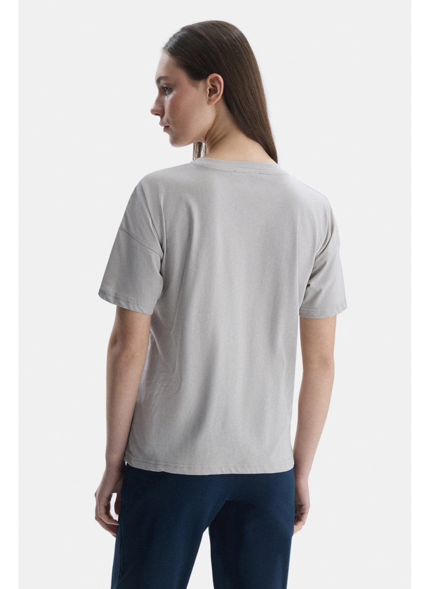 Avalon Gray Crew Neck Printed Oversize Women's Tshirt