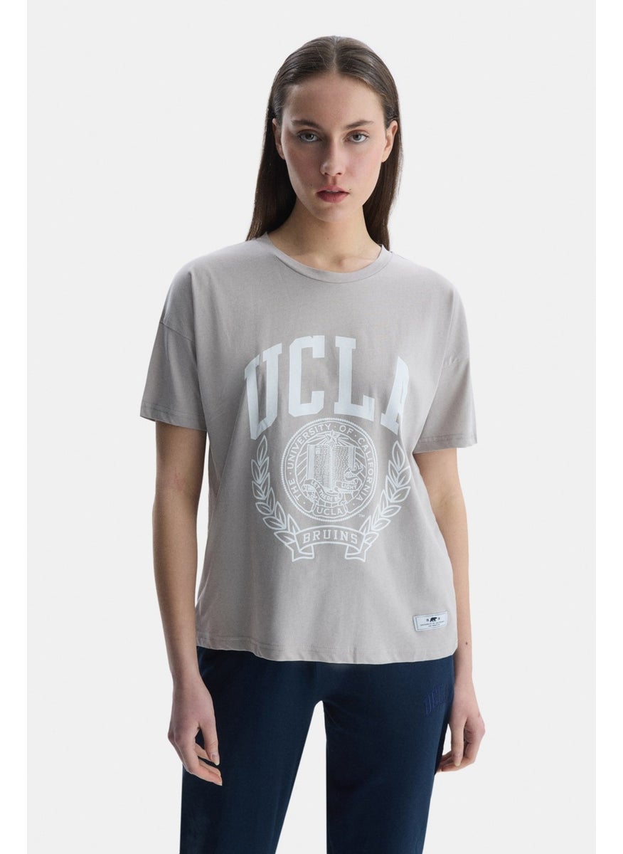 Avalon Gray Crew Neck Printed Oversize Women's Tshirt
