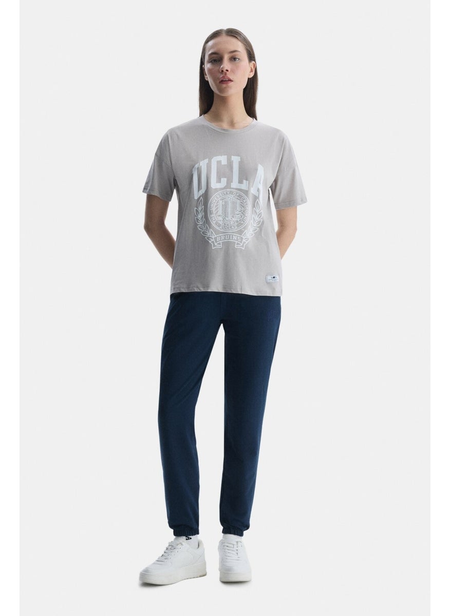 Avalon Gray Crew Neck Printed Oversize Women's Tshirt