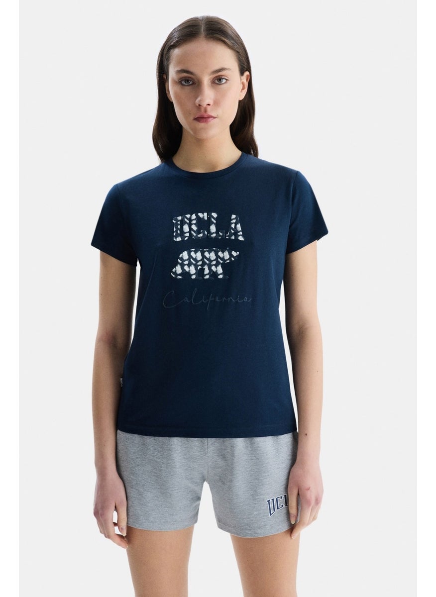 Allison Navy Blue Crew Neck Printed Women's Tshirt