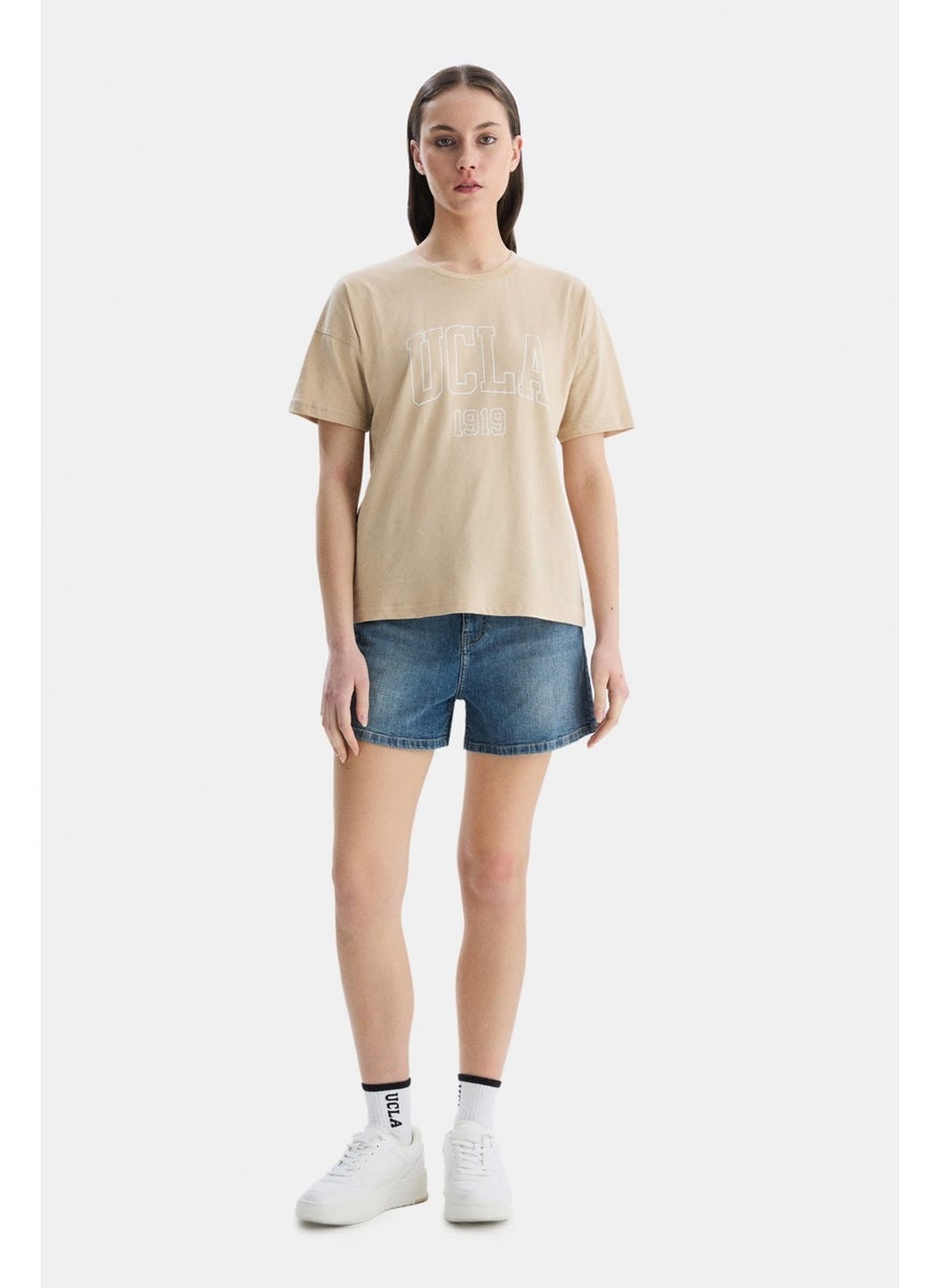 Sanchez Brown Crew Neck Printed Standard Fit Women's Tshirt