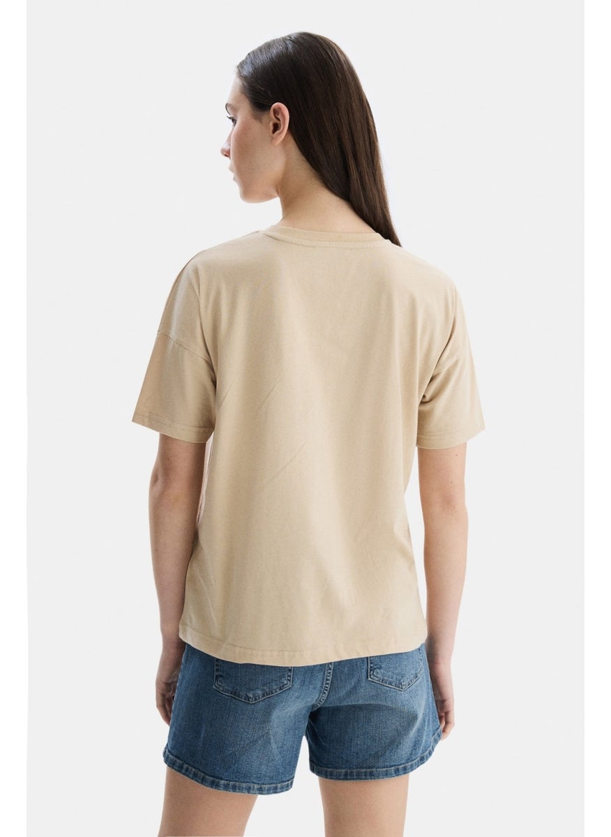 Sanchez Brown Crew Neck Printed Standard Fit Women's Tshirt