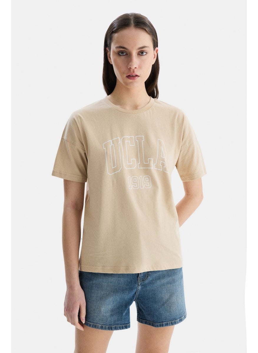 Sanchez Brown Crew Neck Printed Standard Fit Women's Tshirt