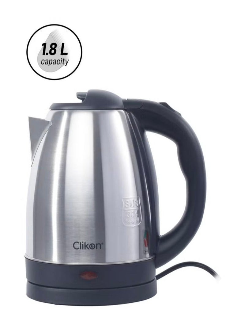 Stainless Steel Electric Cordless Kettle With 360° Swivel Base Power Cord Storage Auto Cut-off Function LED Indicator 2 Years Warranty 1.8 L 1500 W CK5130 Silver/Black