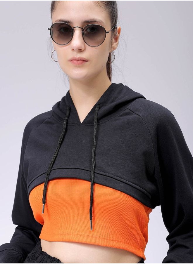 Women Relaxed Fit Solid Hooded Sweatshirt