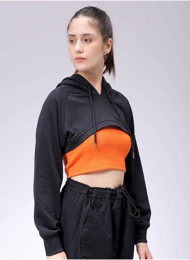 Women Relaxed Fit Solid Hooded Sweatshirt
