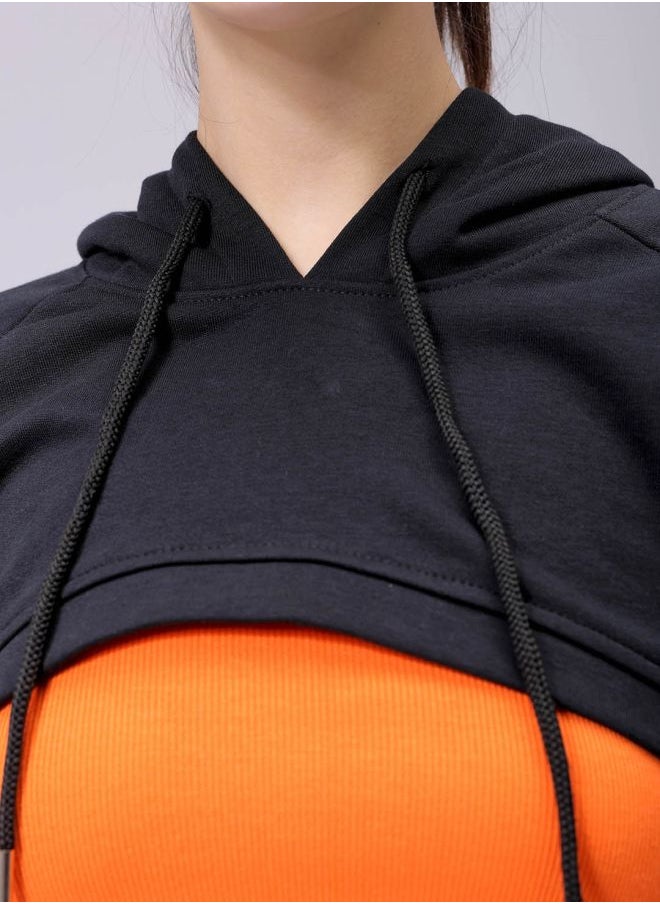 Women Relaxed Fit Solid Hooded Sweatshirt